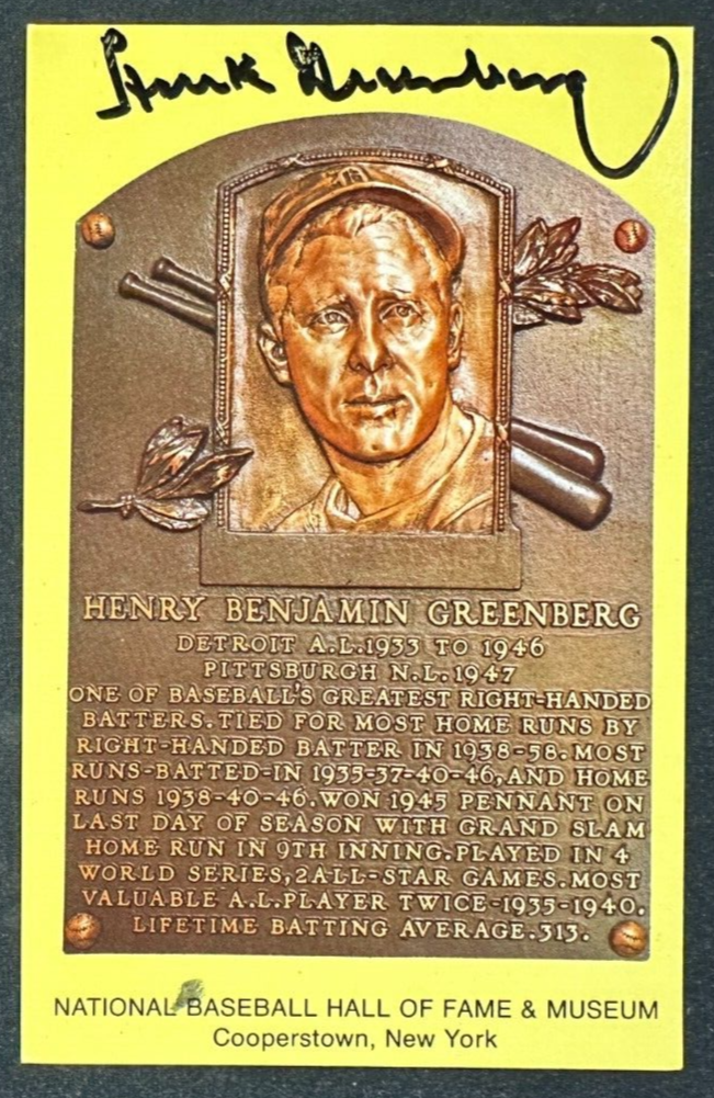 Hank Greenberg Autographed MLB Hall Of Fame Postcard Tigers BAS