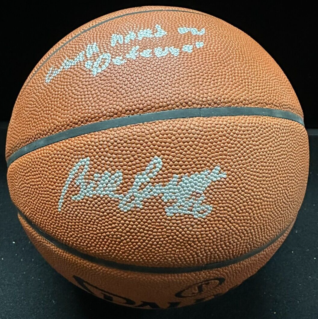 Bill Russell Signed Official NBA Basketball W/ Work Hard on Defense Insc BAS