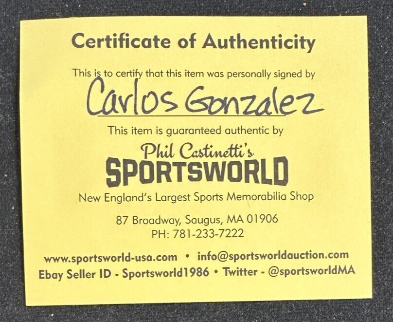 Carlos Gonzalez Autographed Official Major League Baseball Colorado Rockies