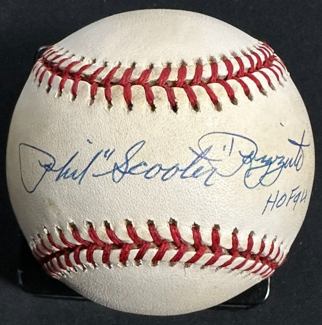 Phil Rizzuto Autographed W/ Scooter & HOF 94 Official American League Baseball