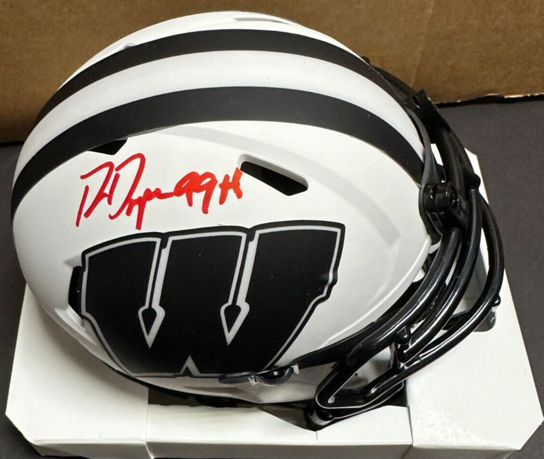 Ron Dayne Signed Wisconsin Badgers Lunar Eclipse White Matte Speed Mini Helmet
