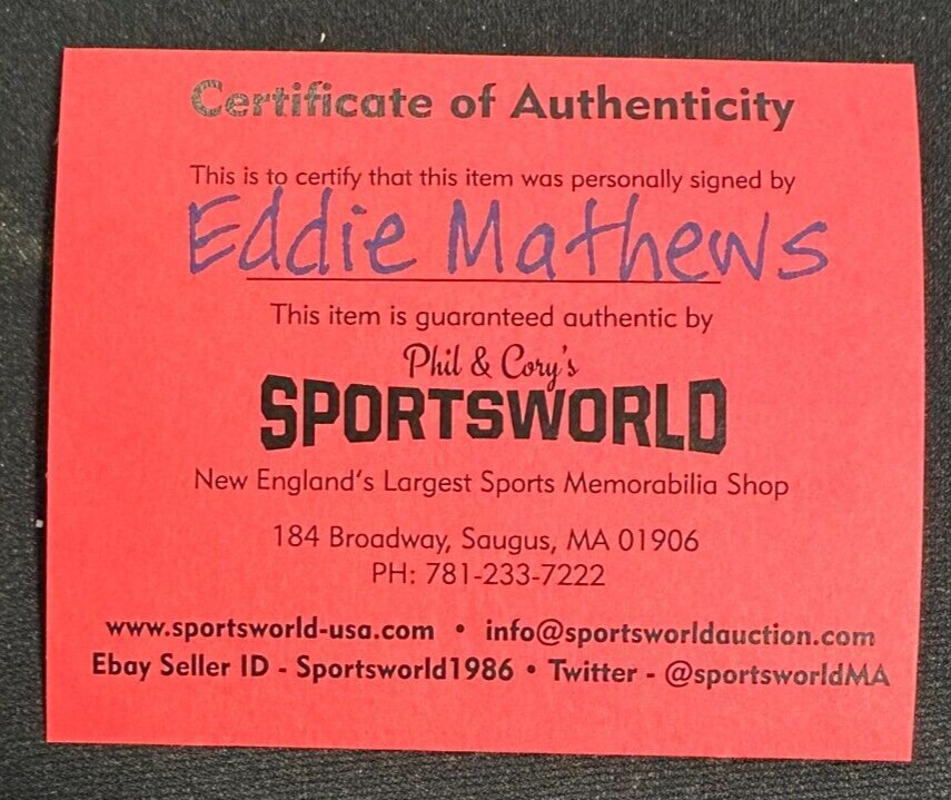 Eddie Mathews Autographed Official National League Baseball W/ 512 HR Insc