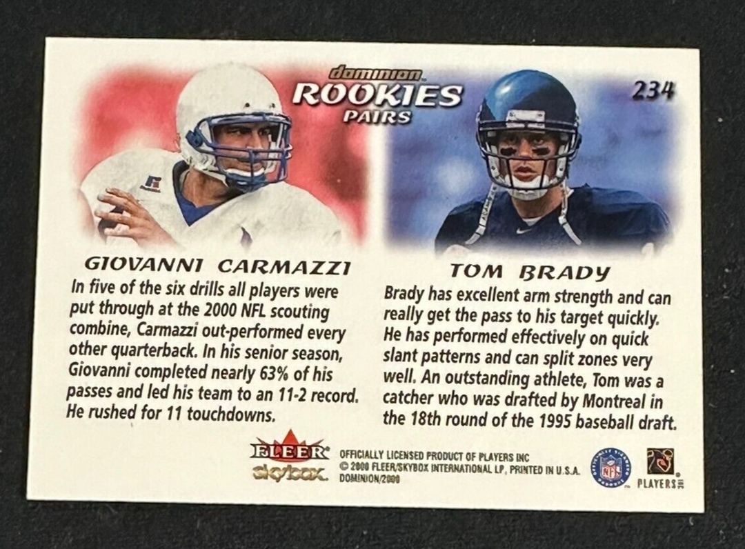 2000 Skybox Dominion Rookie Pairs Tom Brady Rookie Card #234 Patriots