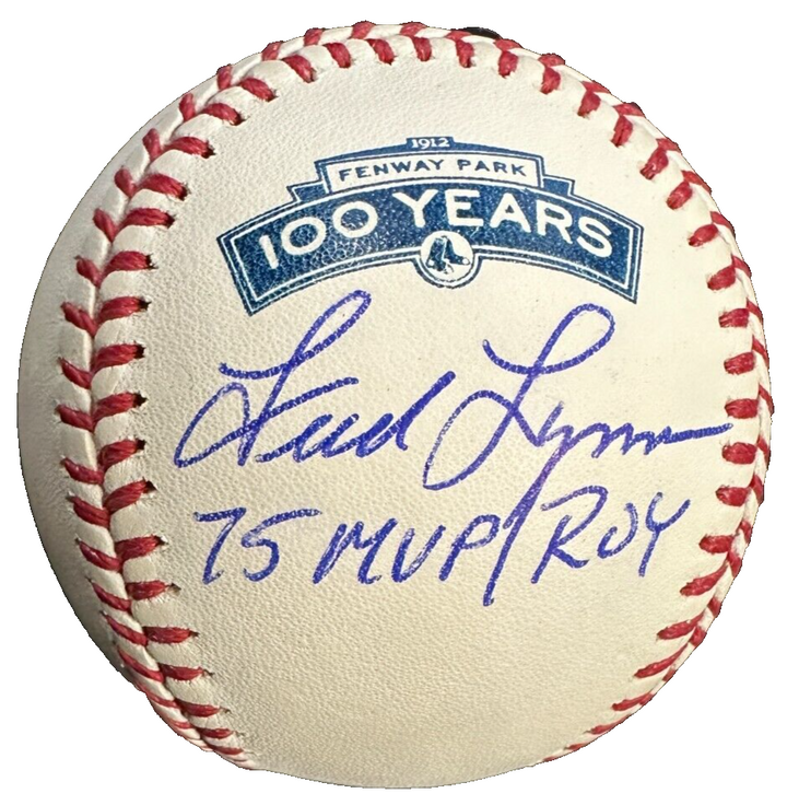 Fred Lynn Signed Fenway Park 100th Anniversary Baseball W/ 75 MVP/ROY