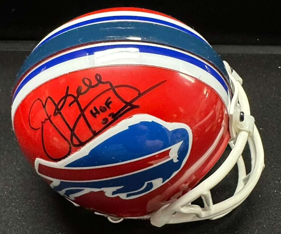 Jim Kelly Autographed Buffalo Bills Riddel Mini Helmet W/ HOF 2002 NFL