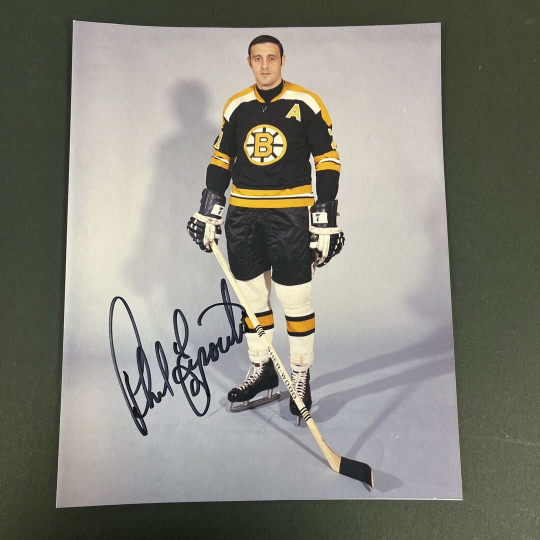 Phil Esposito Signed 8x10 Boston Bruins Sportsworld Black Jersey