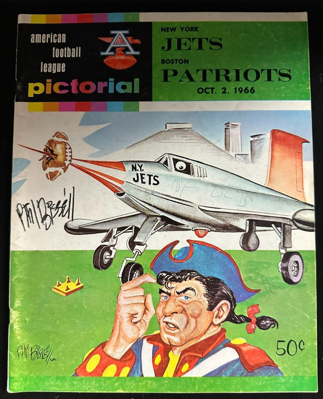 Phil Bissell Autographed Oct 2, 1966 Boston Patriots Vs Jets Program AFL