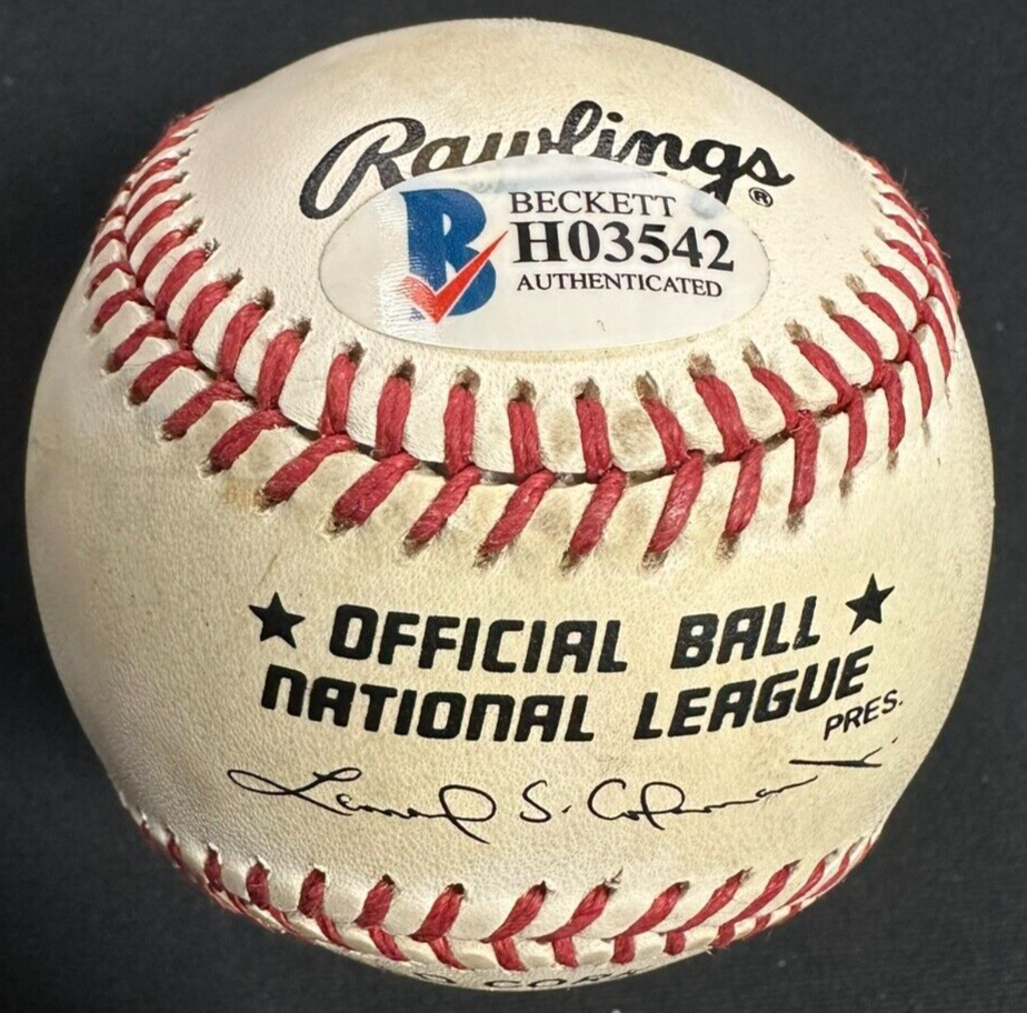 Hank Aaron Autographed Official National League Baseball BAS Braves