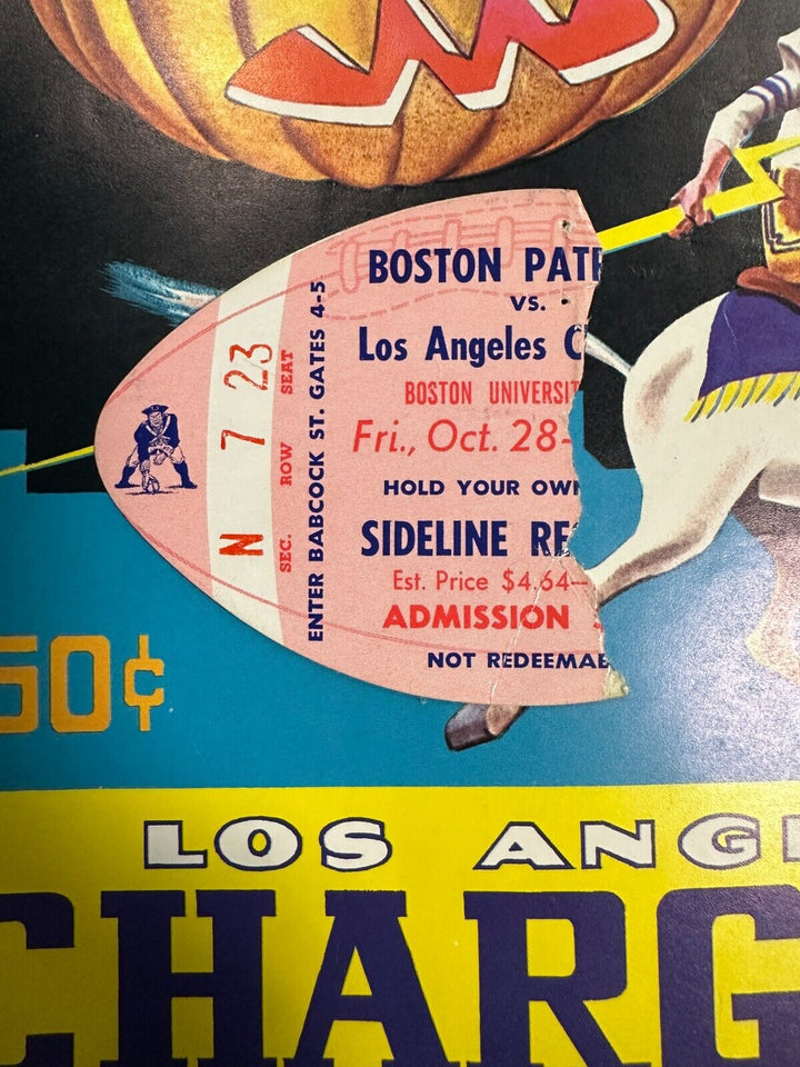 Oct 28, 1960 Boston Patriots Vs LA Chargers Program & Ticket AFL First Season