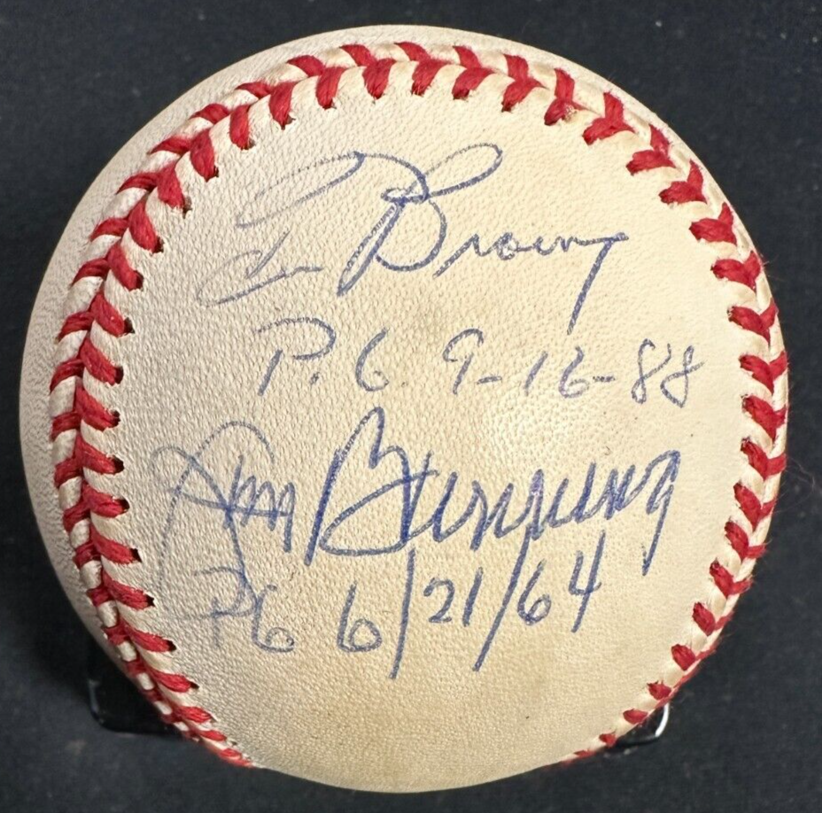 Tom Browning-Jim Bunning & Len Barker Signed Perfect Game Baseball