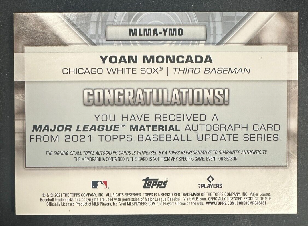 2021 Topps Update Yoan Moncada Major League Material Autographed Jersey Red /25