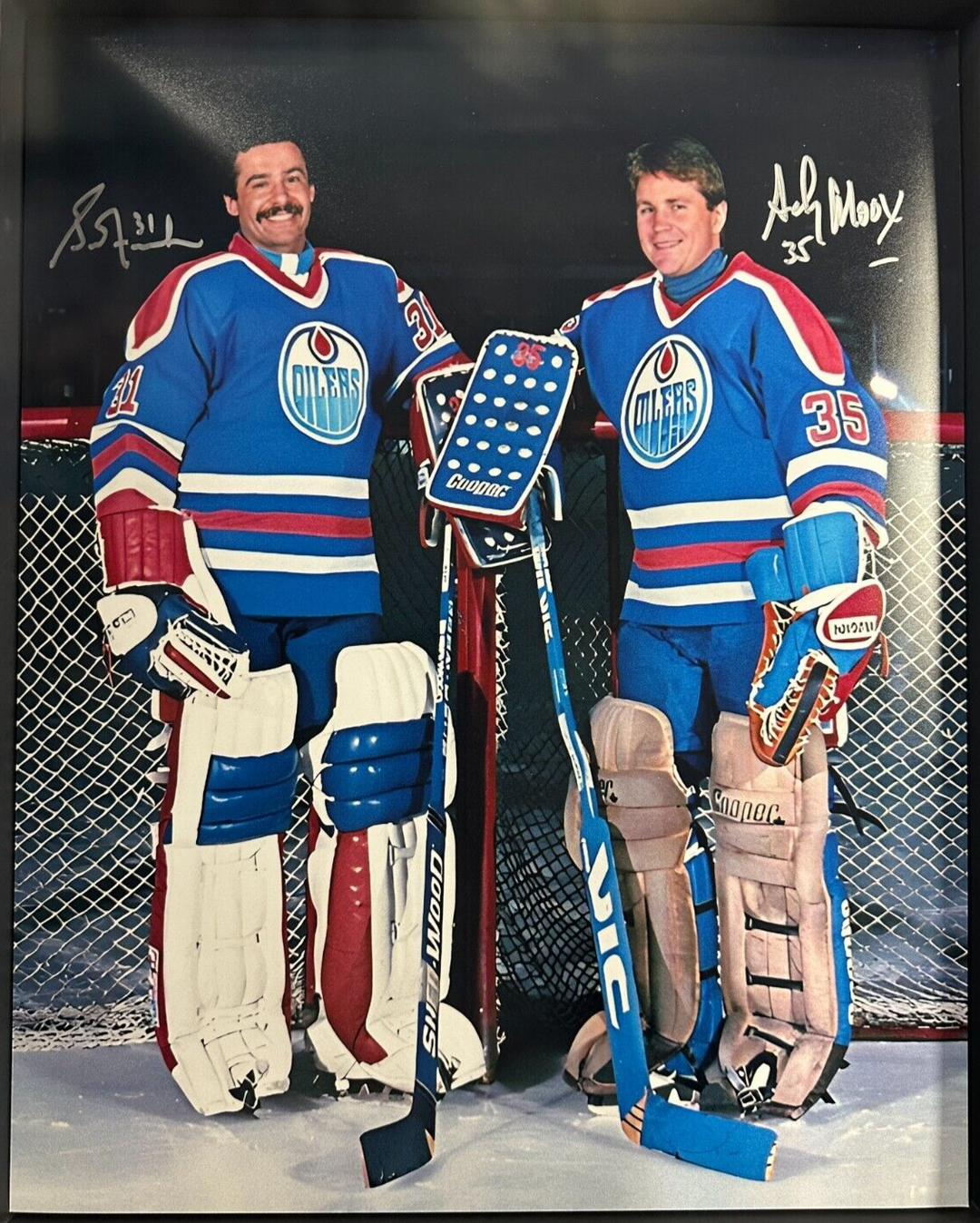 Grant Fuhr & Andy Moog Autographed 16x20 Photo Edmonton Oliers HOF NHL