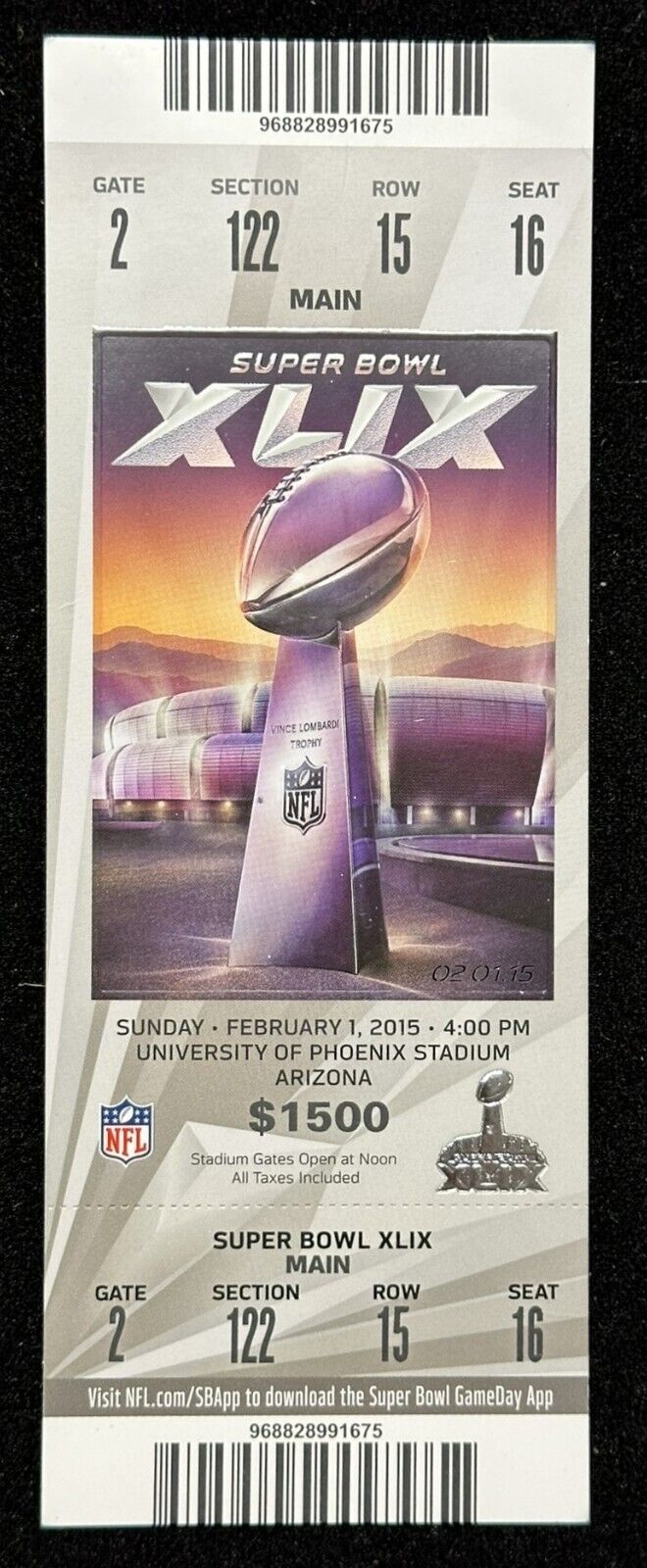 Super Bowl XLIX Ticket Stub Patriots & Seahawks Malcom Butler Interception Brady