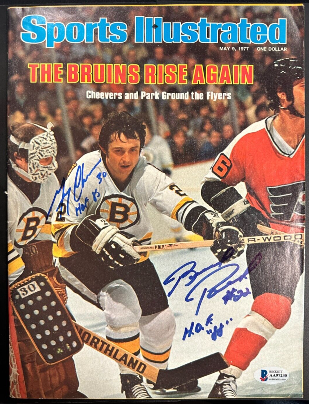 Gerry Cheevers & Brad Park Autographed 5/9/1977 Sports Illustrated W/ HOF BAS