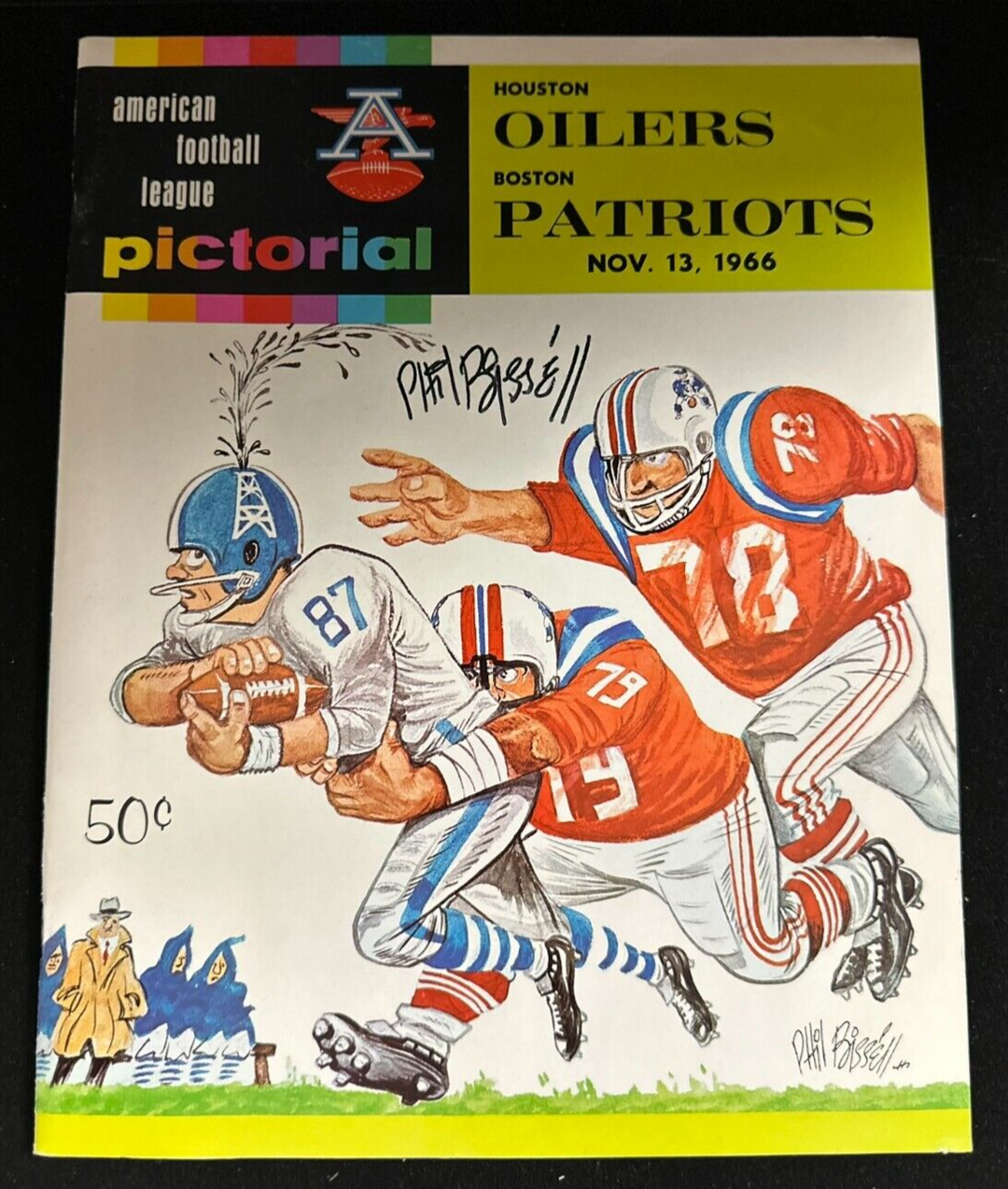 Phil Bissell Autographed Nov 13, 1966 Boston Patriots Vs Oilers Program AFL