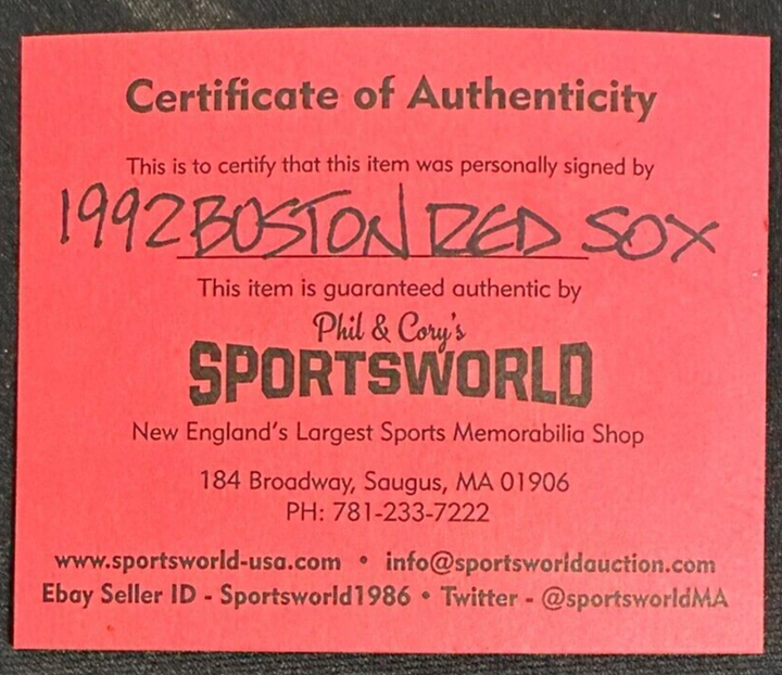 1992 Boston Red Sox Team Autographed Baseball Clemens Boggs Greenwell