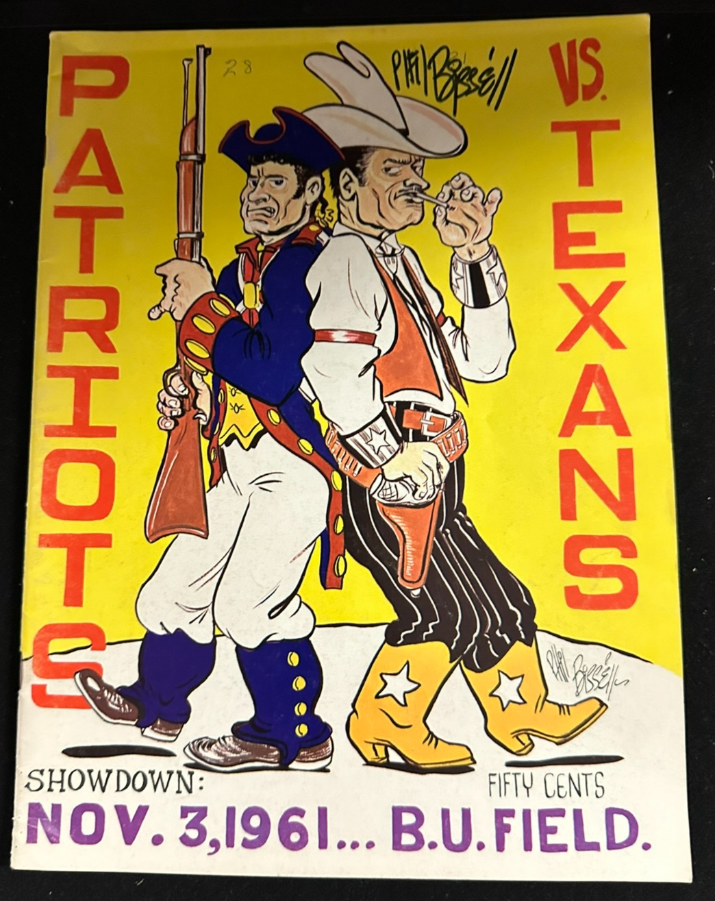Phil Bissell Autographed Nov 3, 1961 Boston Patriots & Texans Program AFL