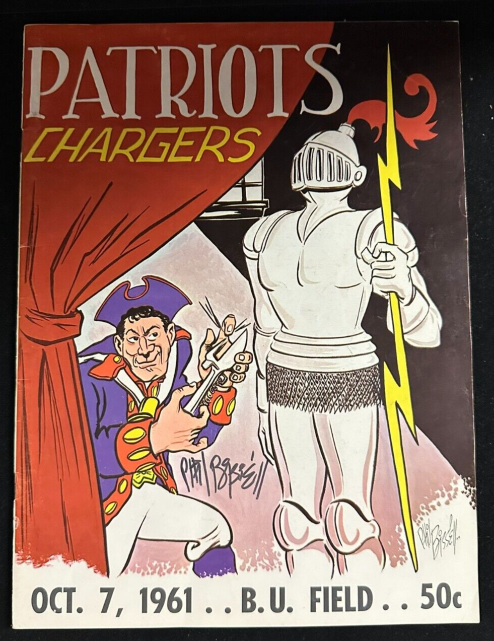 Phil Bissell Autographed Oct 7, 1961 Boston Patriots & Chargers Program AFL