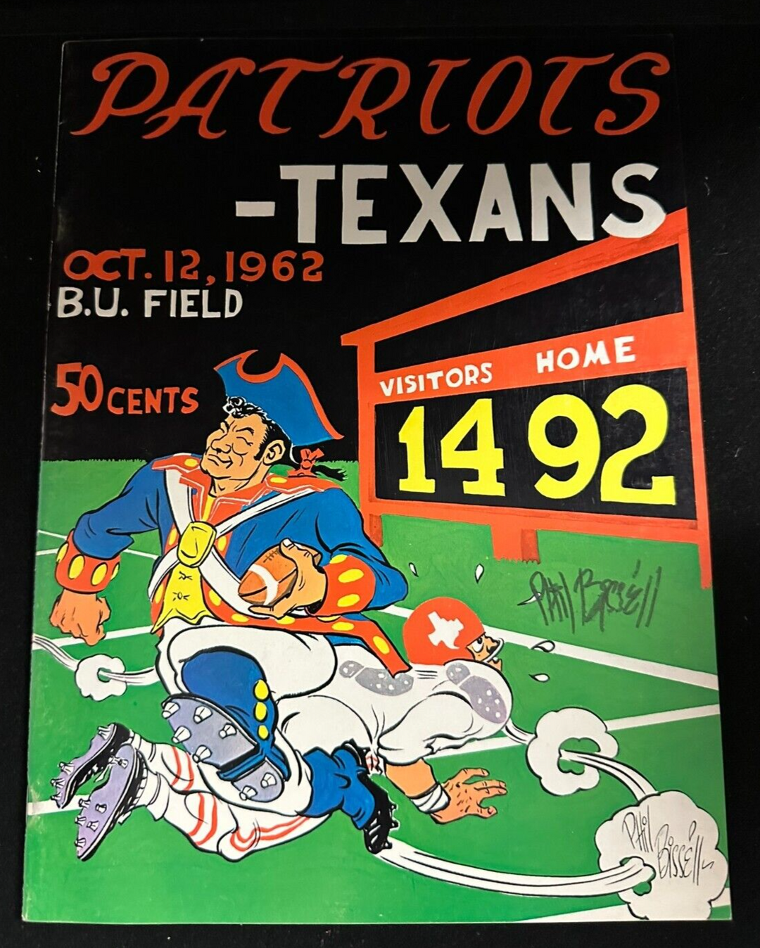 Phil Bissell Autographed Oct 12, 1962 Boston Patriots Vs Texans Program AFL