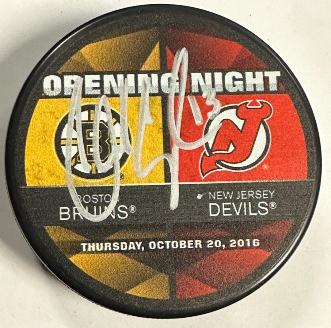 Chris Kelly Autographed Boston Bruins & New Jersey Devils Opening Night Puck JSA