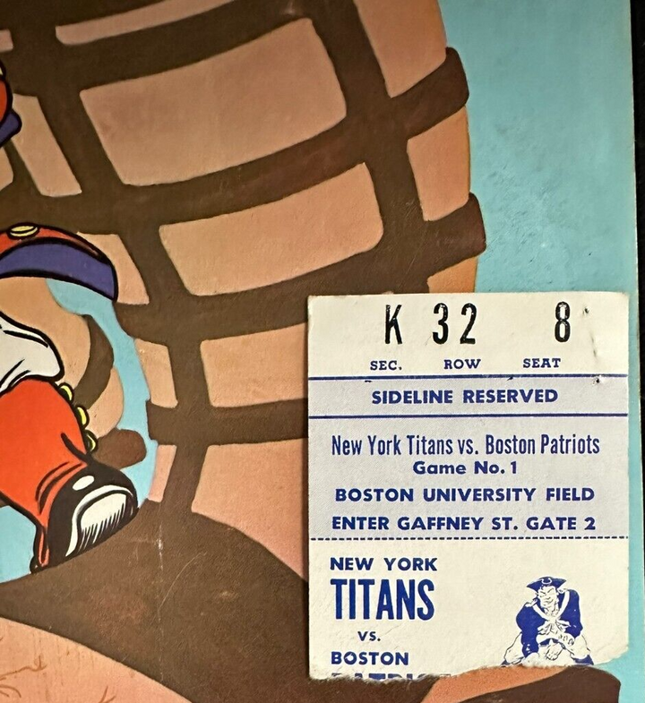 Sept 9, 1961 Boston Patriots & New York Titans Program & Ticket Stub AFL