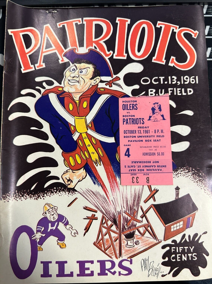October 13, 1961 Boston Patriots & Houston Oilers Program & Ticket Stub AFL