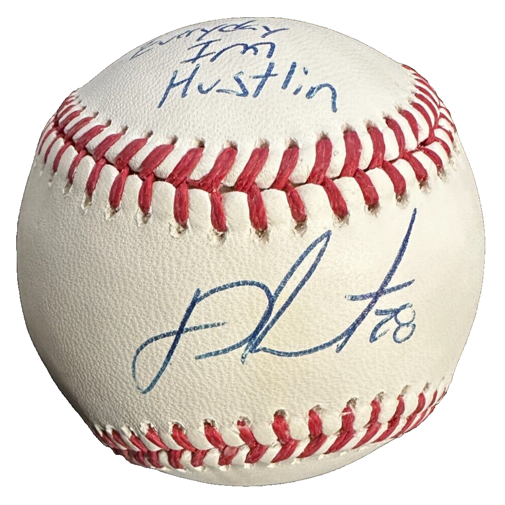J.D. Martinez Autographed OML Baseball W/ Everyday I'm Hustlin Insc Red Sox