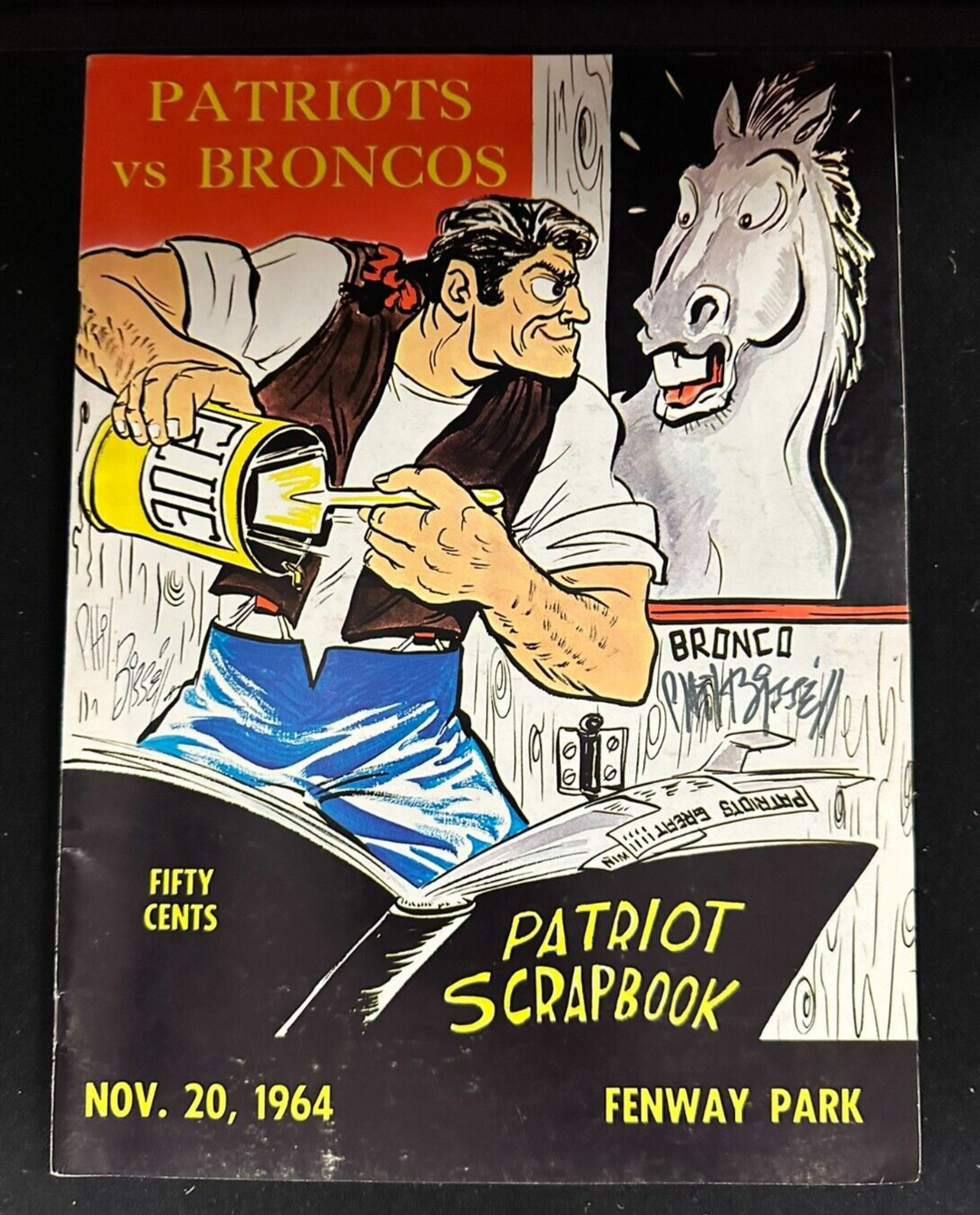 Phil Bissell Autographed Nov 20, 1964 Boston Patriots Vs Broncos Program AFL