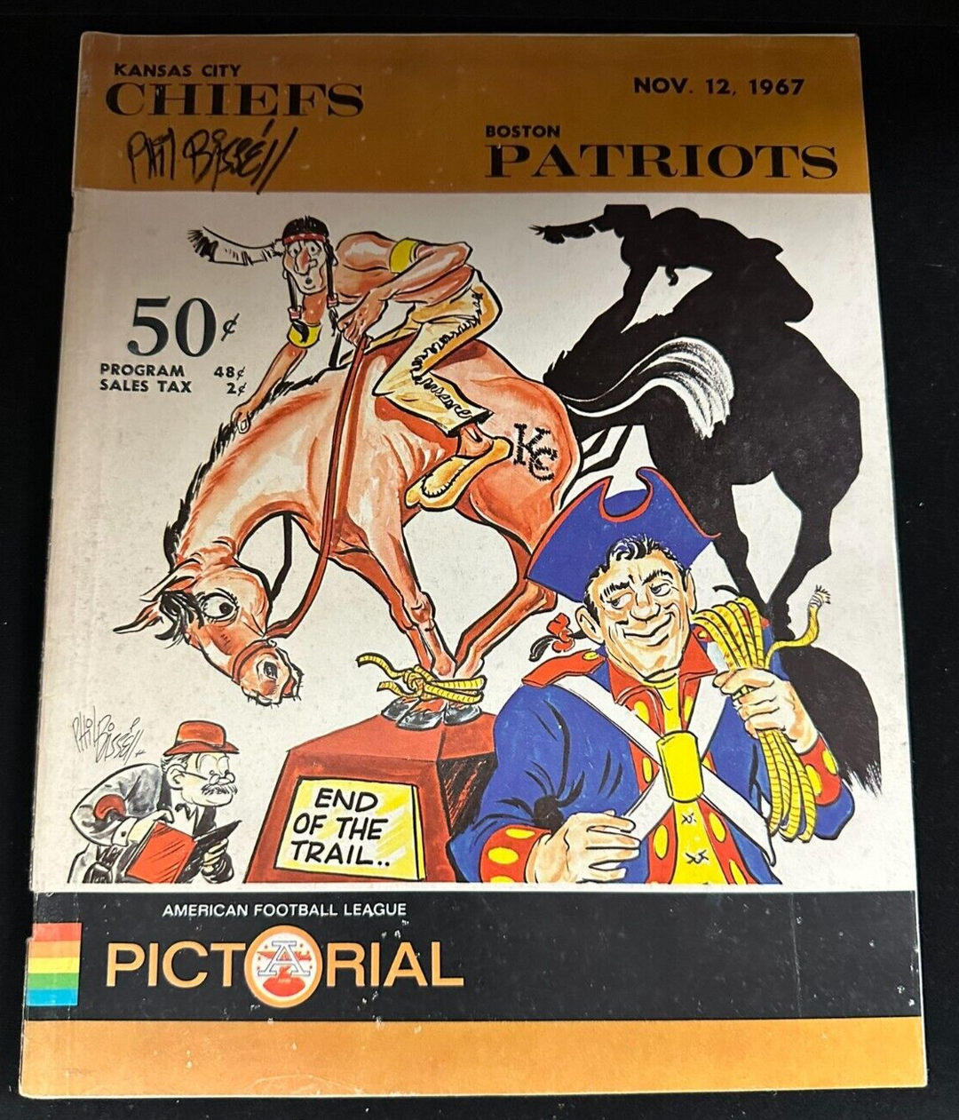 Phil Bissell Autographed Nov 12, 1967 Boston Patriots vs. Chiefs Program AFL