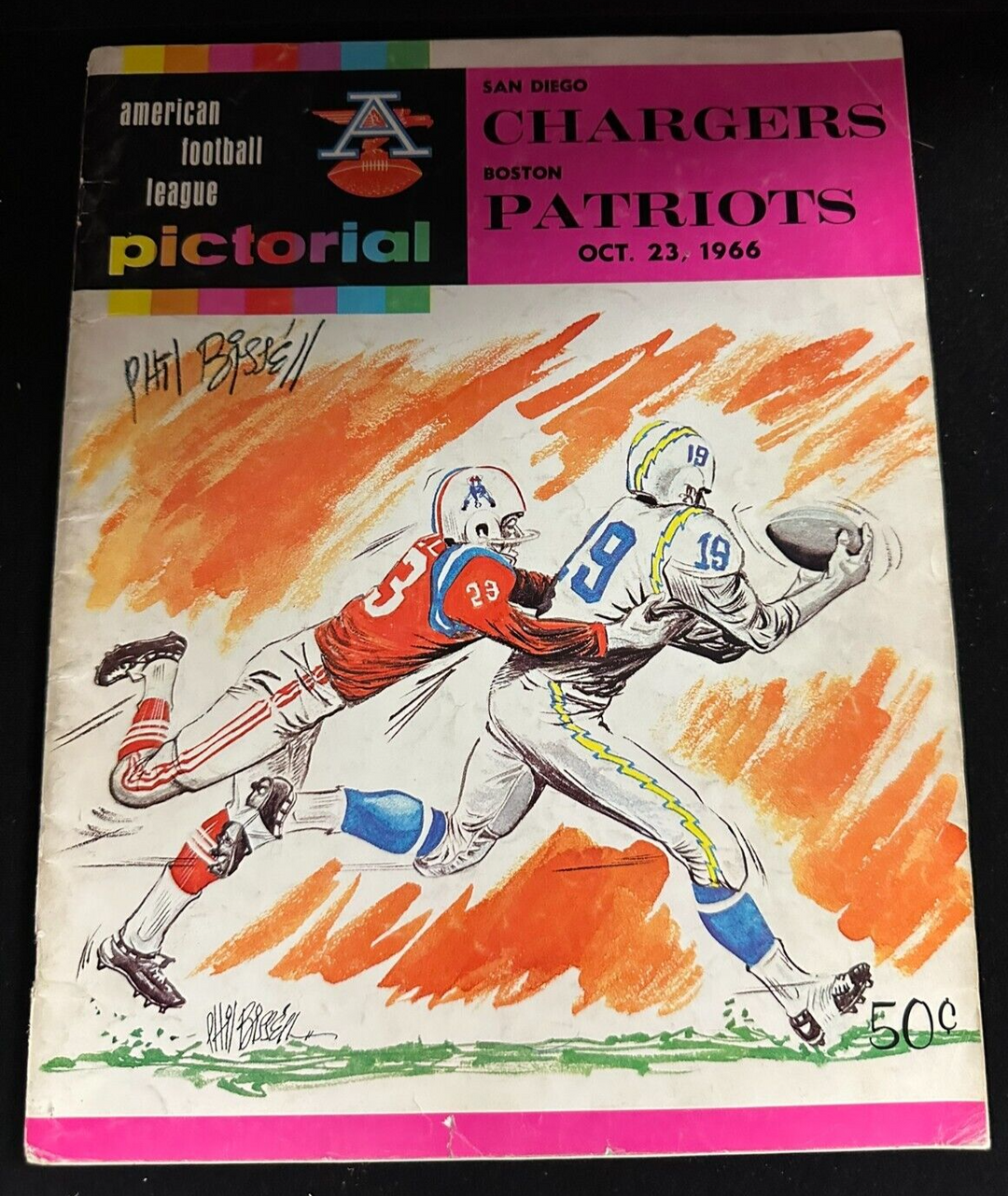 Phil Bissell Autographed Oct 23, 1966 Boston Patriots Vs Chargers Program AFL