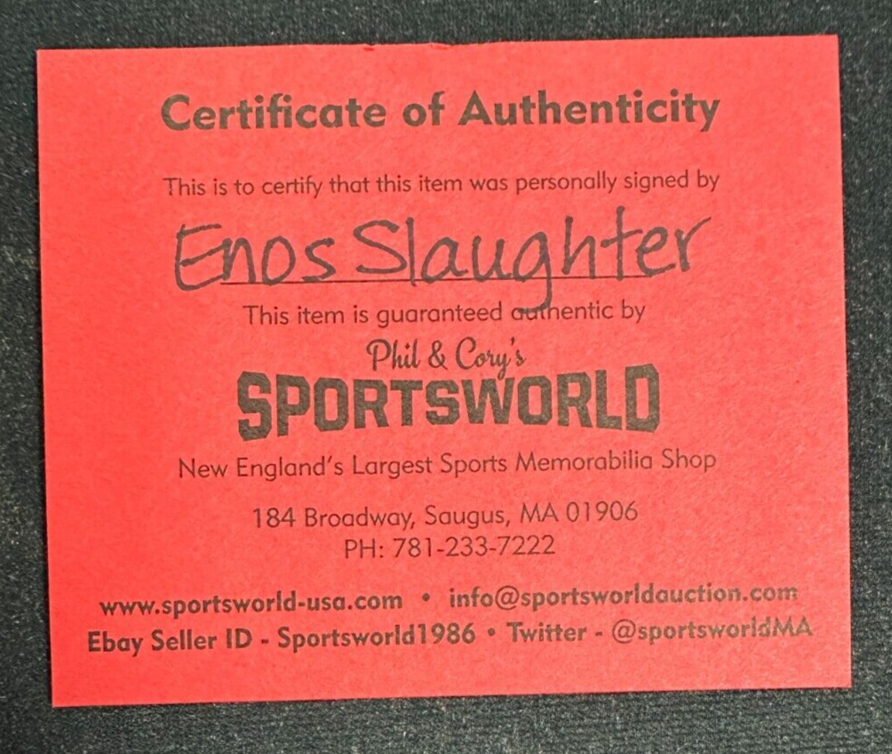 Enos Slaughter Autographed American League Baseball HOF Cardinals Yankees