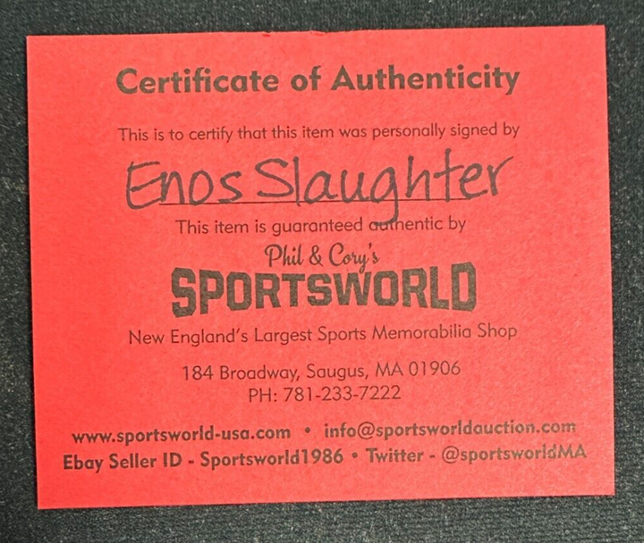 Enos Slaughter Autographed American League Baseball HOF Cardinals Yankees