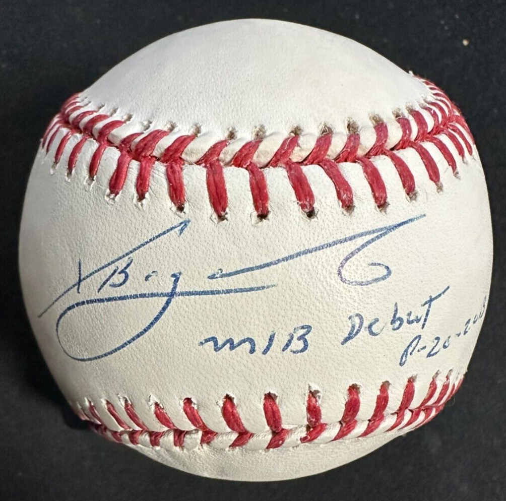 Xander Bogaerts Autographed OML Baseball W/8-20-2013 MLB Debut Insc Red Sox