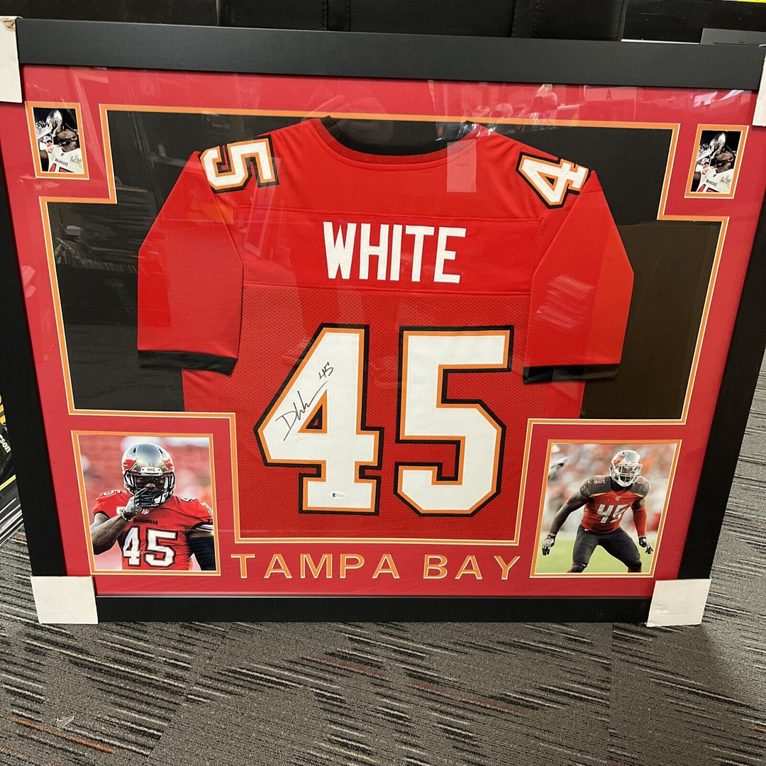 Devin White Signed Custom Framed Tampa Bay Buccaneers Jersey Beckett Sticker 