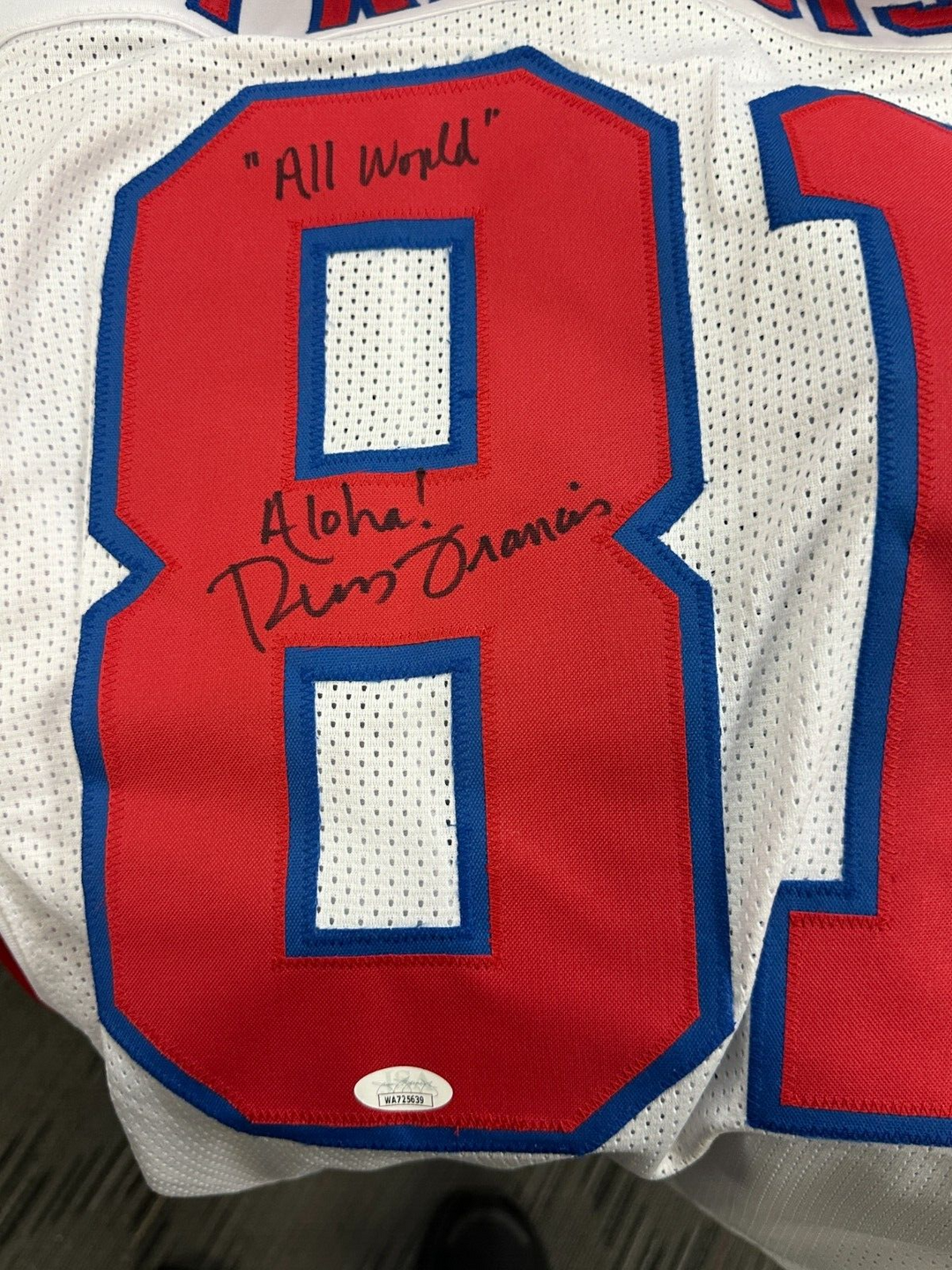 Russ Francis Autographed New England Patriots Replica White Jersey JSA