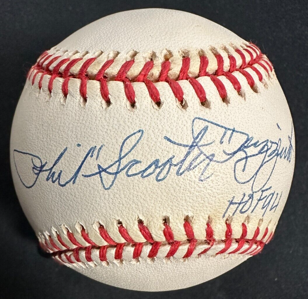 Phil Rizzuto Autographed Official League Baseball W/ Scooter & HOF 94 BAS