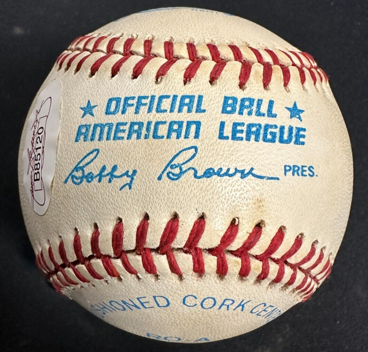 Ted Williams Autographed Bobby Brown American League Baseball JSA HOF