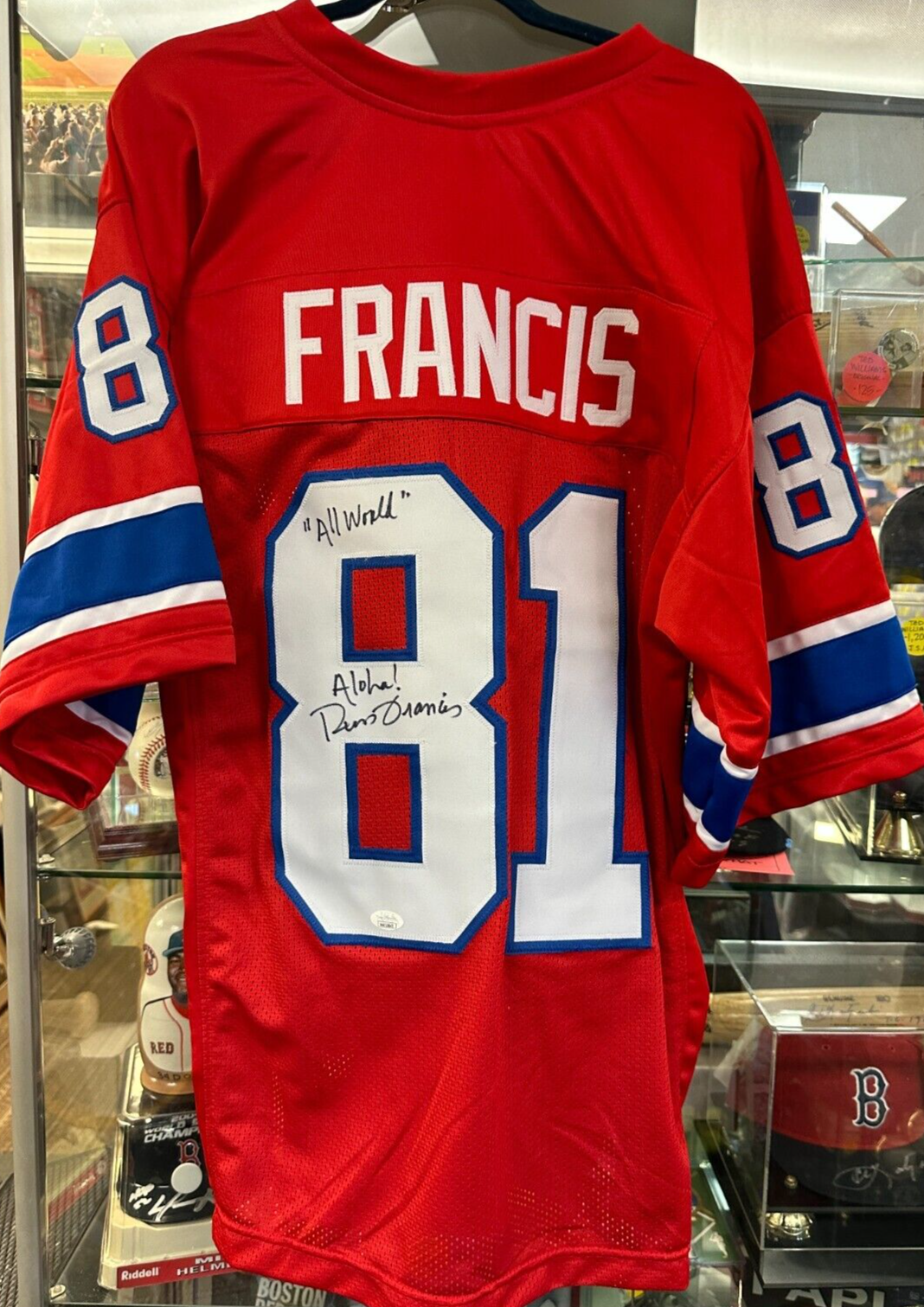 Russ Francis Autographed New England Patriots Replica Red Jersey JSA
