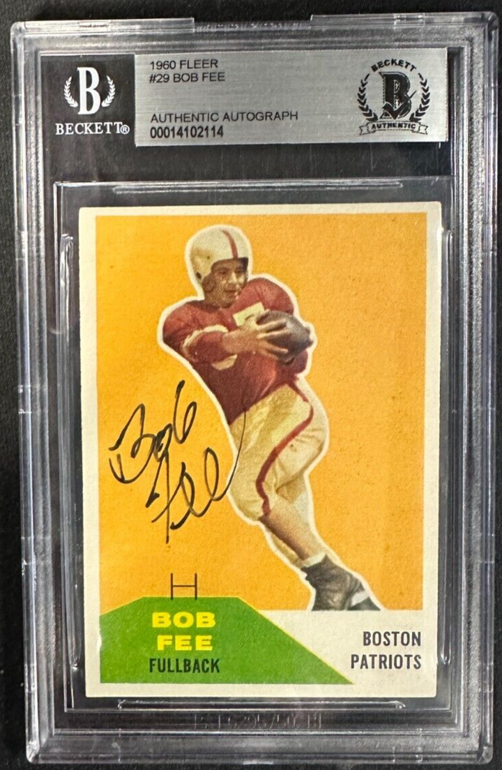 1960 Fleer Bob Fee Autographed Rookie Card RC #29 Boston Patriots BGS