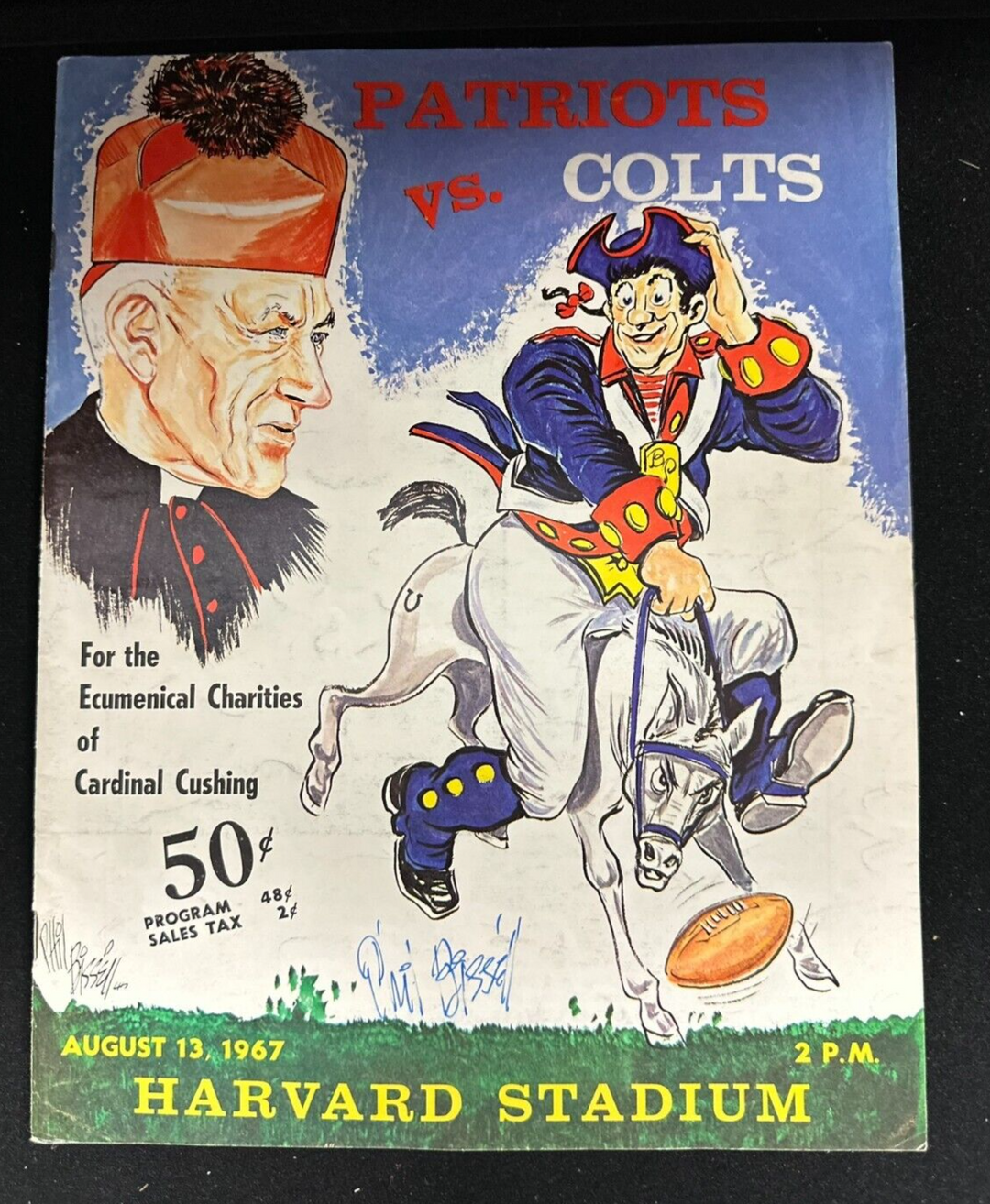 Phil Bissell Autographed Aug 13, 1967 Boston Patriots Vs Colts Program AFL