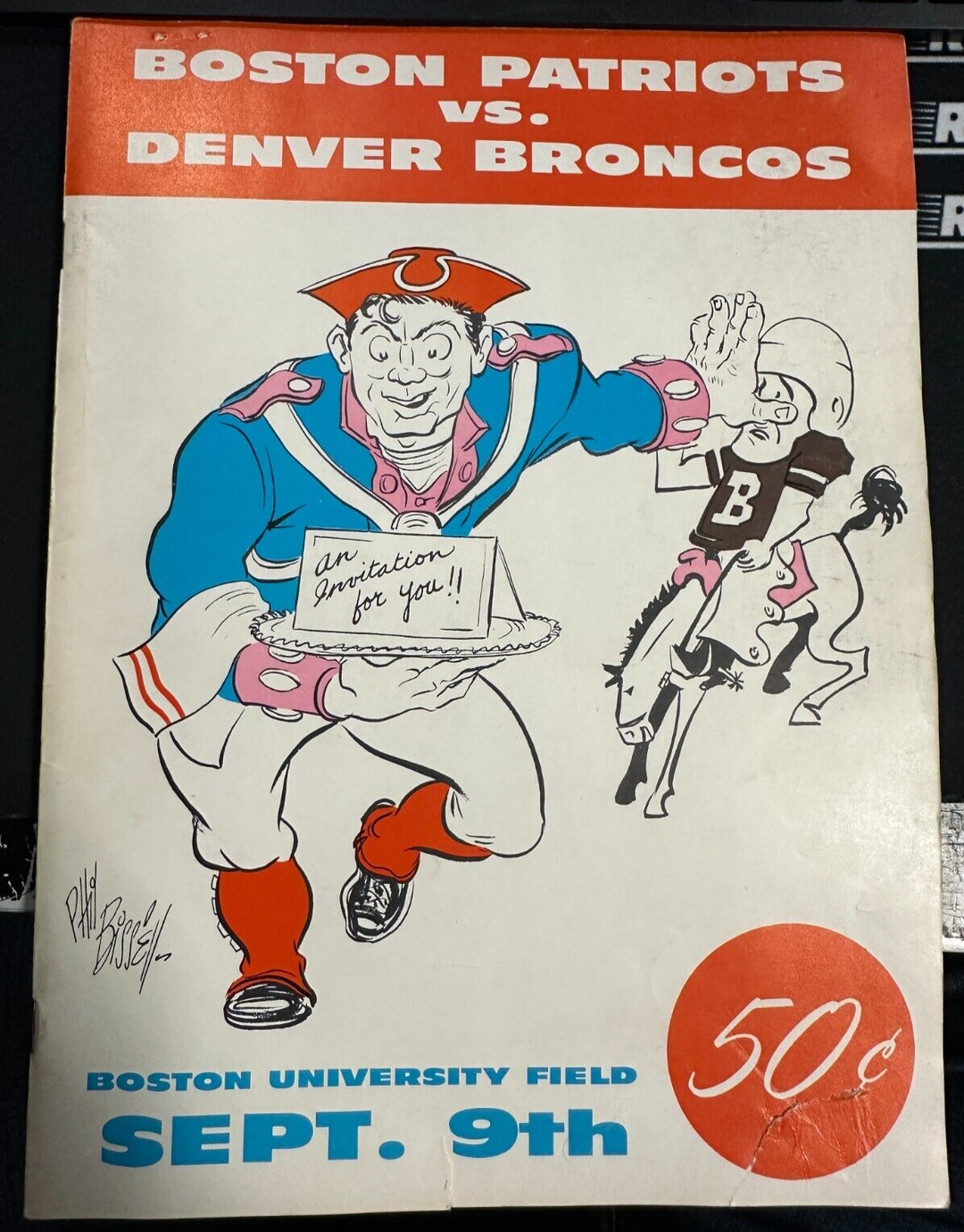 Sept 9, 1960 Boston Patriots Vs Denver Broncos Program & Ticket First AFL Game