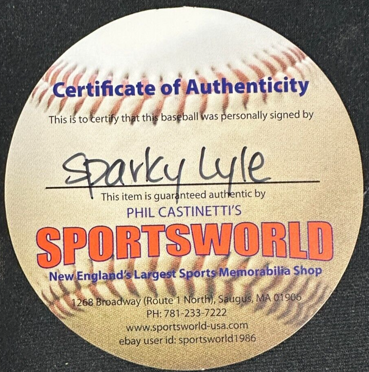 Sparky Lyle Autographed Fenway Park 100th Anniversary Baseball W/ 67 Red Sox