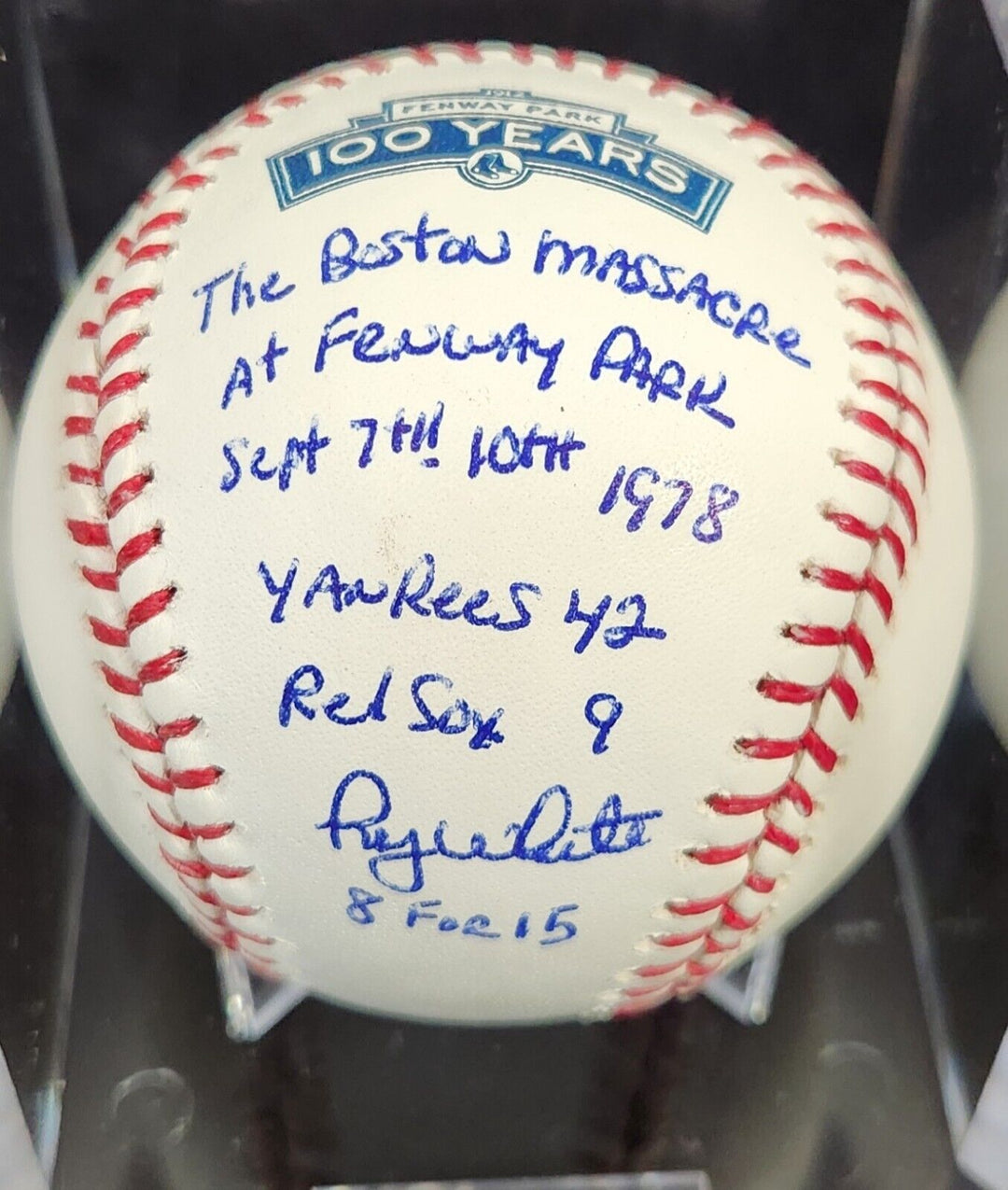 Roy White Signed Inscribed 100 Year Fenway Park Baseball Yankees Red Sox COA