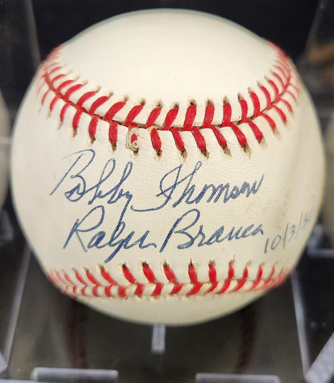 Bobby Thomson & Ralph Branca Signed Inscribed National League Baseball COA