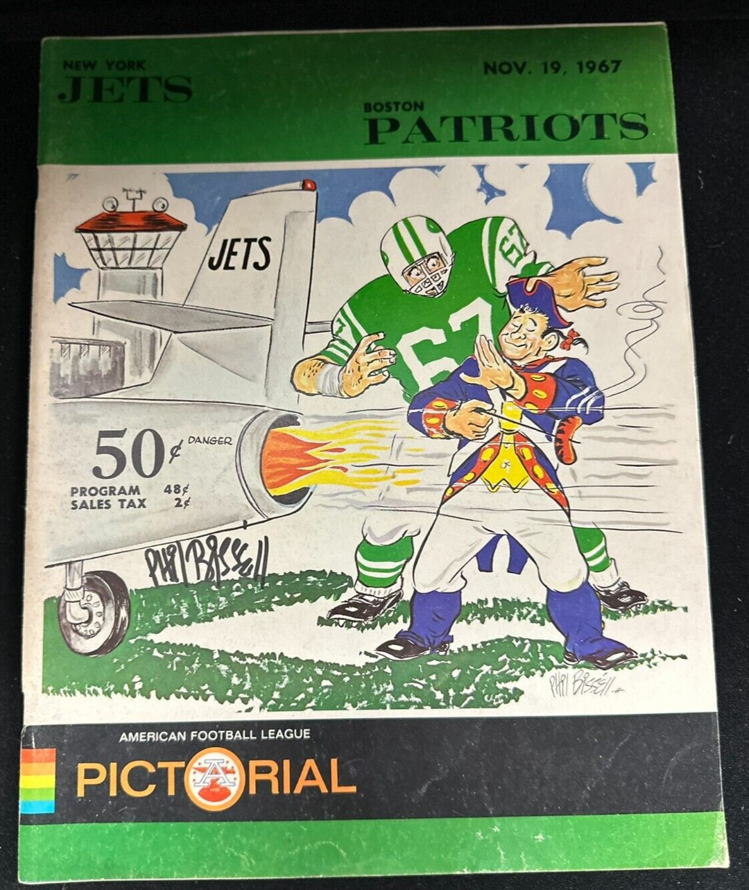 Phil Bissell Autographed Nov 19, 1967 Boston Patriots Vs Jets Program AFL