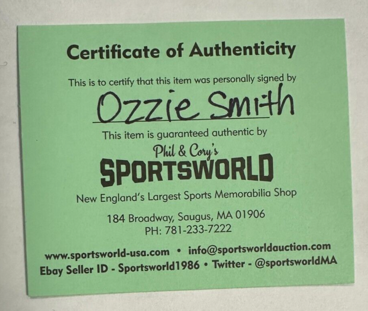 Ozzie Smith Autographed Major League Baseball W/ HOF  02 St. Louis Cardinals