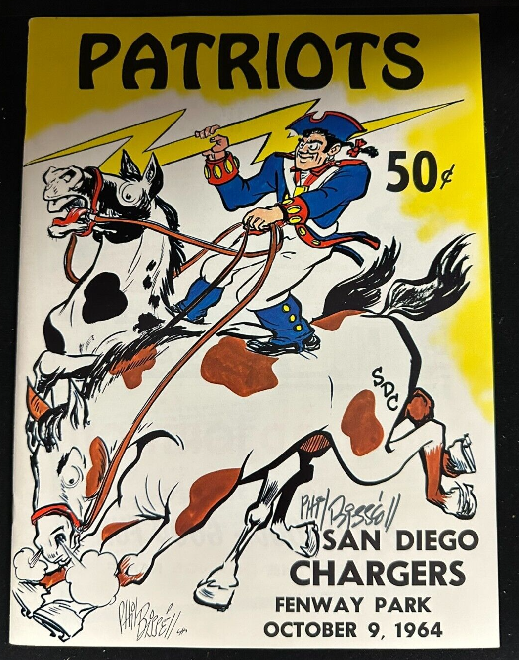 Phil Bissell Autographed Oct 9, 1964 Boston Patriots Vs Chargers Program AFL