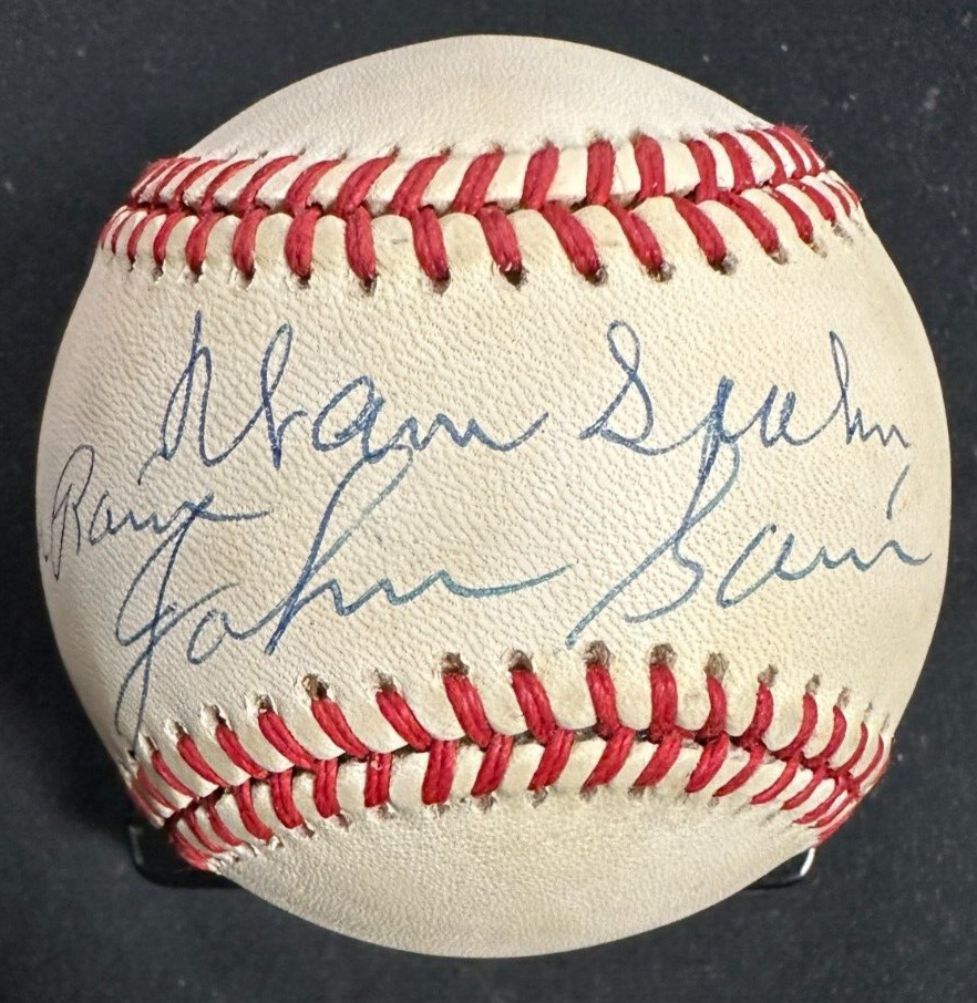 Warren Spahn & Johnny Sain Autographed ONL Baseball W/ Pray for Rain Insc