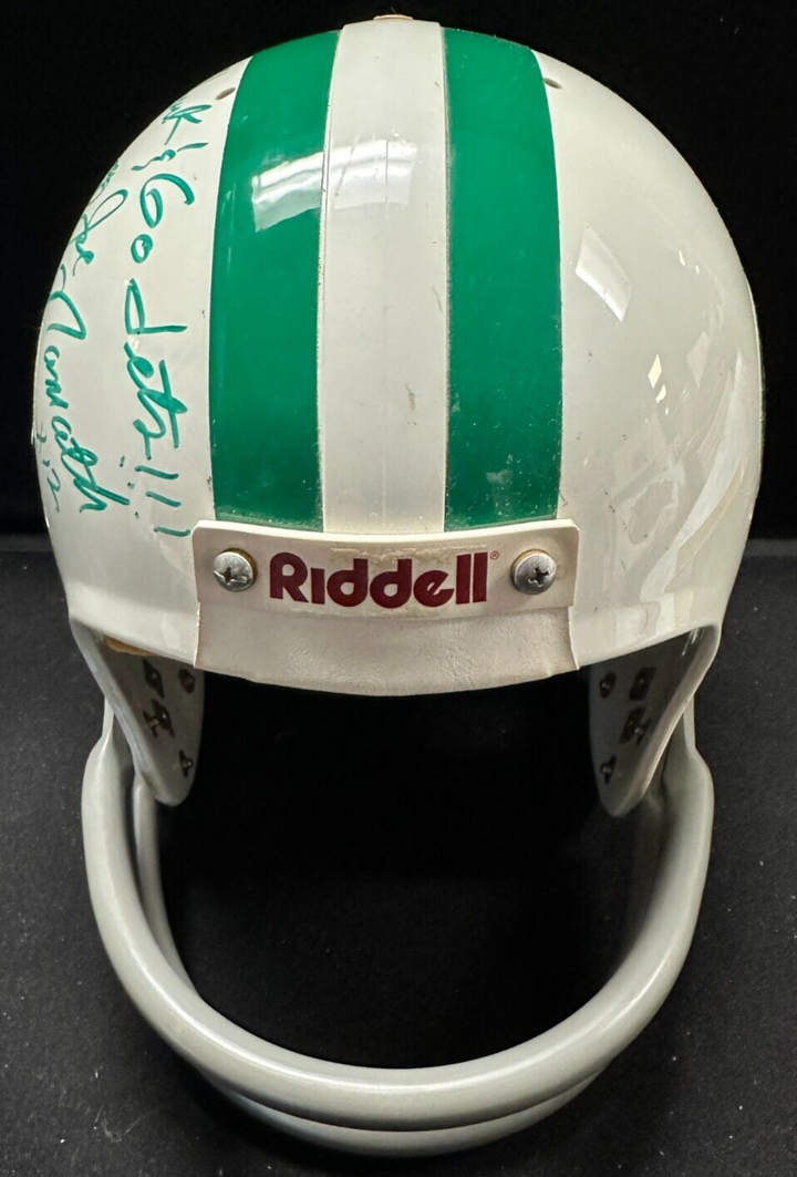 Joe Namath Signed New York Jets Size Helmet W/ Go Luck & Go Jets & Broadway BAS