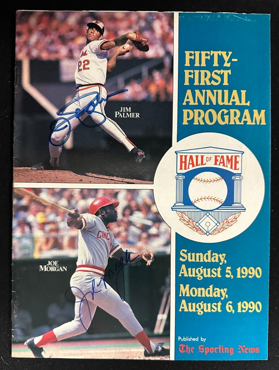 1990 Baseball Hall of Fame Autographed Program Joe Morgan & Jim Palmer